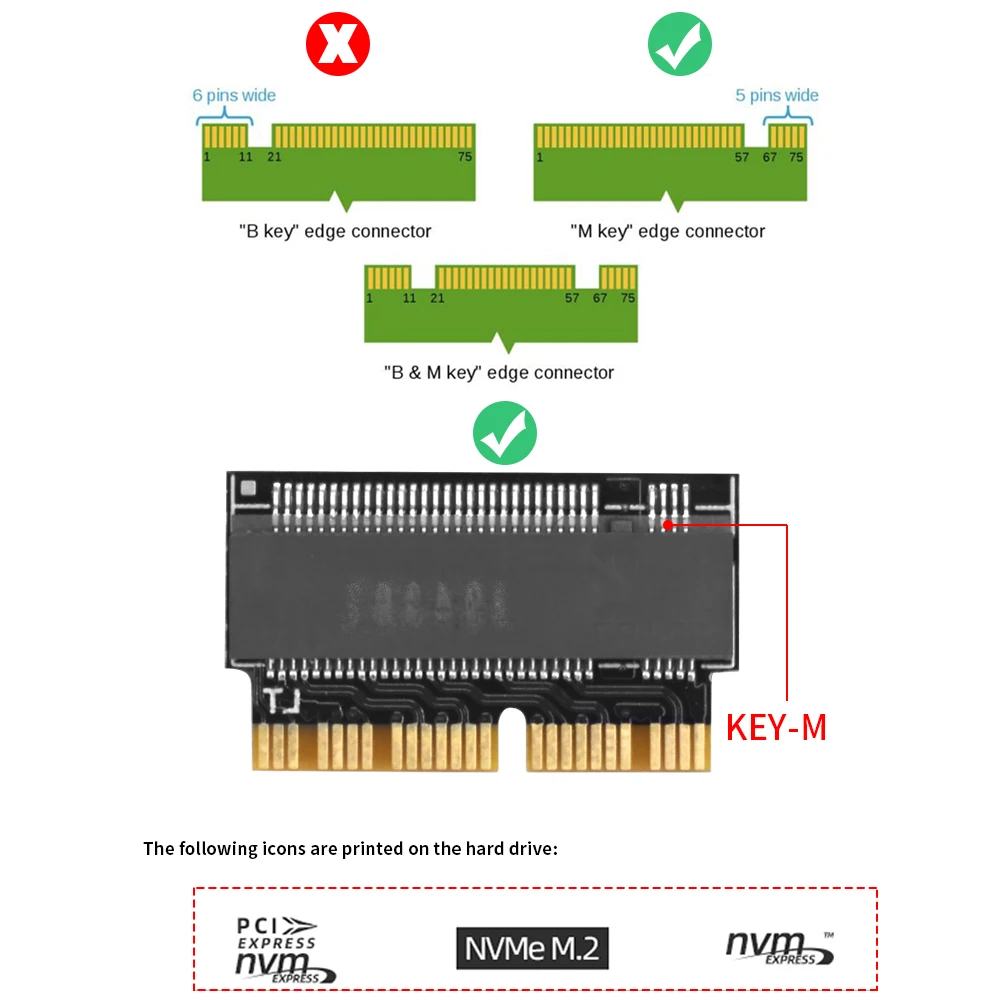 Адаптер TISHRIC M2 M.2 NVME SSD для MacBook Air Pro Retina 2013-2017 NVME/AHCI Модернизированный комплект A1465