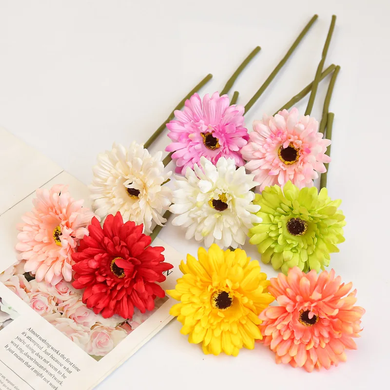 

Red 15 Pieces Artificial Flower Simulation Chrysanthemum Silk Flower Short Branch Artificial Plant Home Decoration For Party