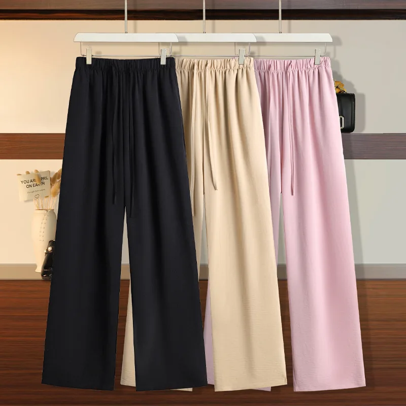 

Summer Women's Drawstring Trousers Women's Clothing 200 300 Catties Straight Loose Wide-leg High Waist Casual Sports Pants