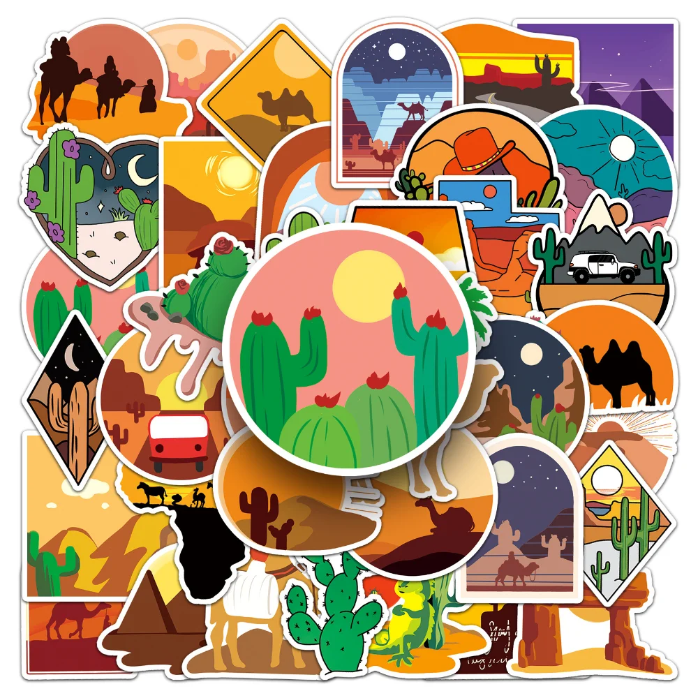 

50Pcs Pack Cartoon Desert View Sticker Waterproof for DIY Water Bottle Laptop Scrapbooking Luggage Guitar Skateboard