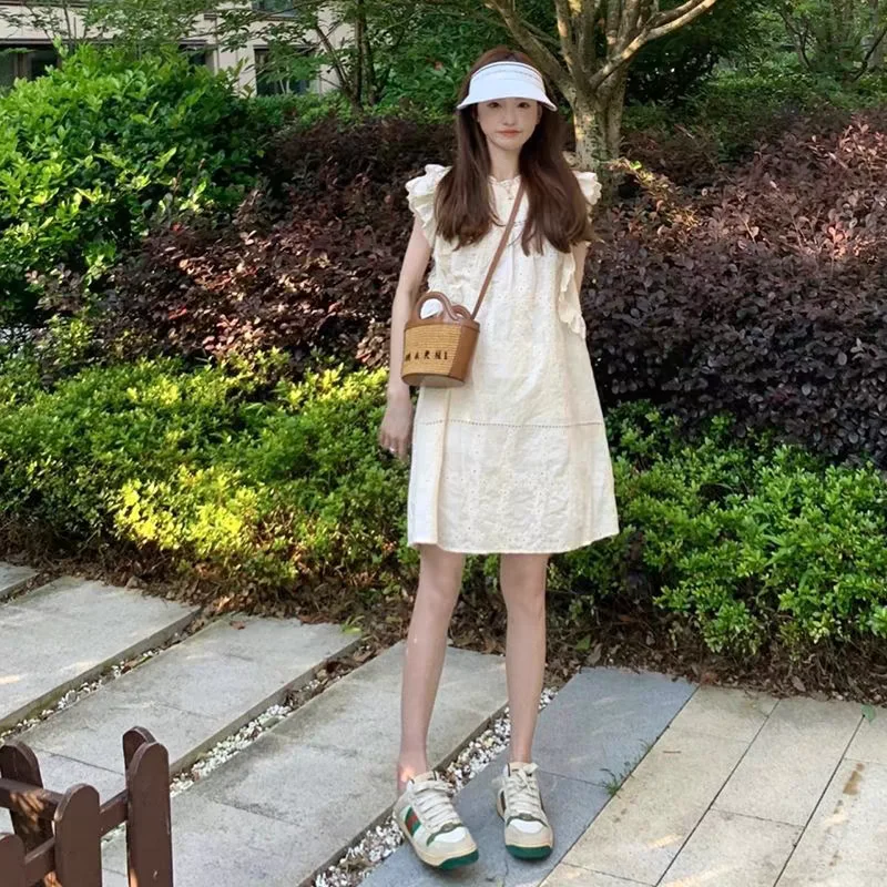 Женская одежда Новинка лета 2024 пляжная юбка без рукавов маленькое белое платье