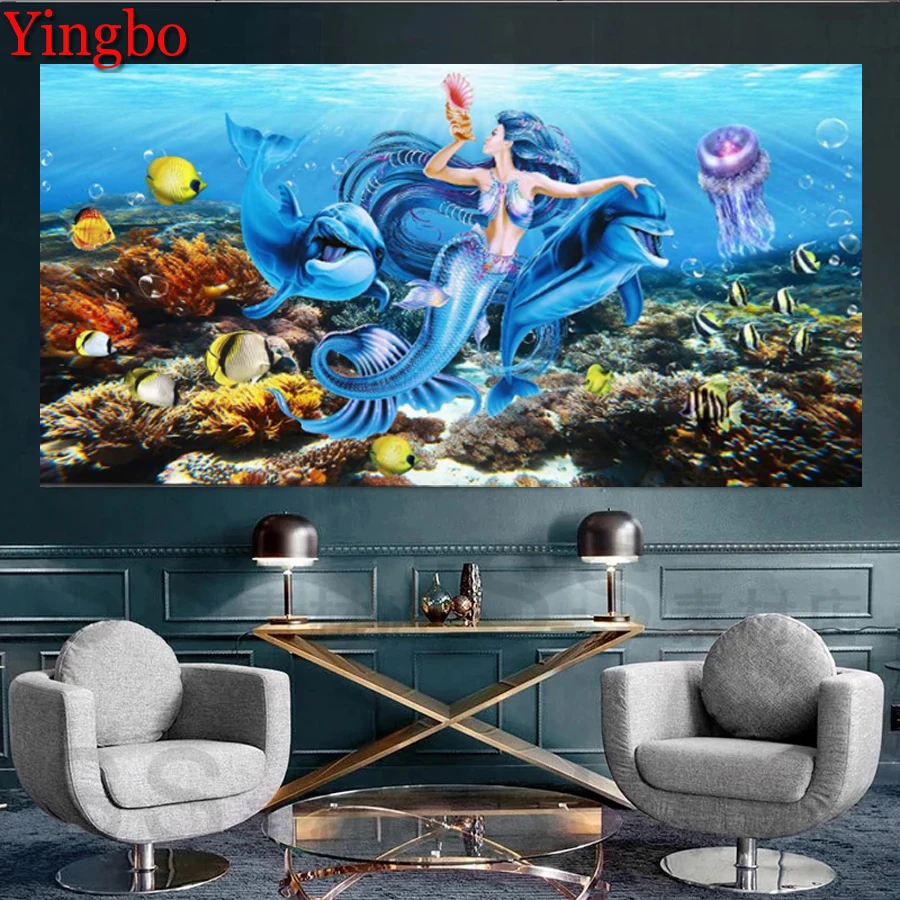 

Full Square Drill 5D DIY Diamond Painting Underwater animal world, mermaid Landscape Embroidery Ocean Cross Stitch Mosaic Decor