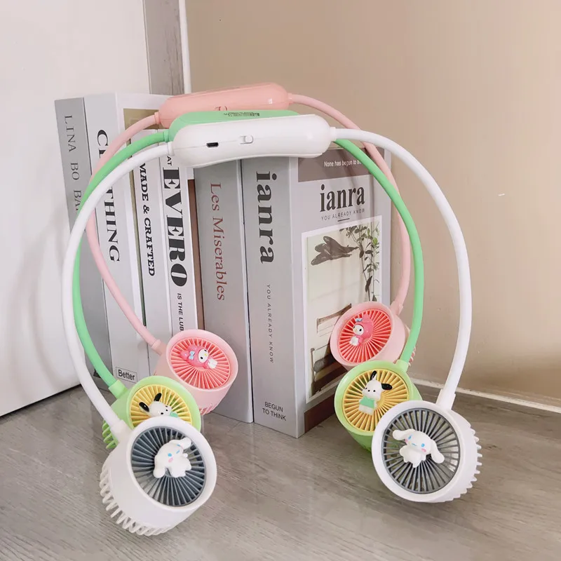 

Новый кавайный подвесной шейный вентилятор Sanrio Cinnamoroll Kuromi Hello Kitty мультяшный подвесной шейный маленький Электрический вентилятор USB зарядка портативный