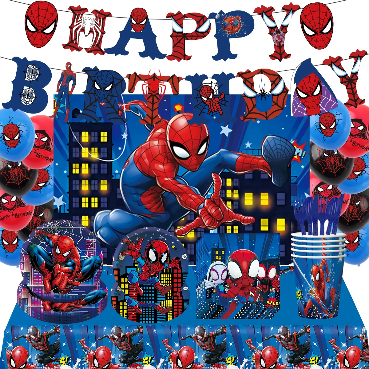 

Blue SpiderMan Party Decorations For Boy Birthday Gift Plate Cup Napkin Tablecloth Disposable Tableware Kild Baby Shower Supplie