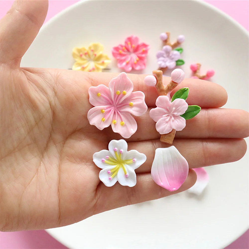 

10PCS Shiny Peach Blossom Series Resin Flat Back Cabochons For Hairpin Scrapbooking DIY Jewelry Craft Decoration Accessories