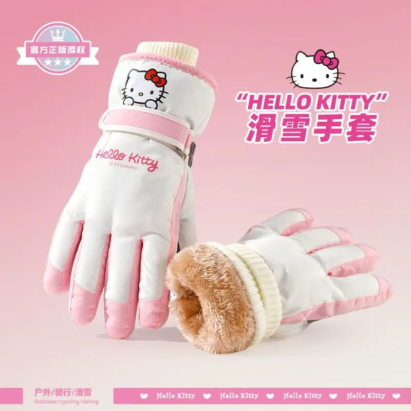 

Мультяшные Sanrioed Hello Kittys перчатки Ins милые теплые Нескользящие плюс бархатные утолщенные лыжные перчатки с пятью пальцами праздничные подарки