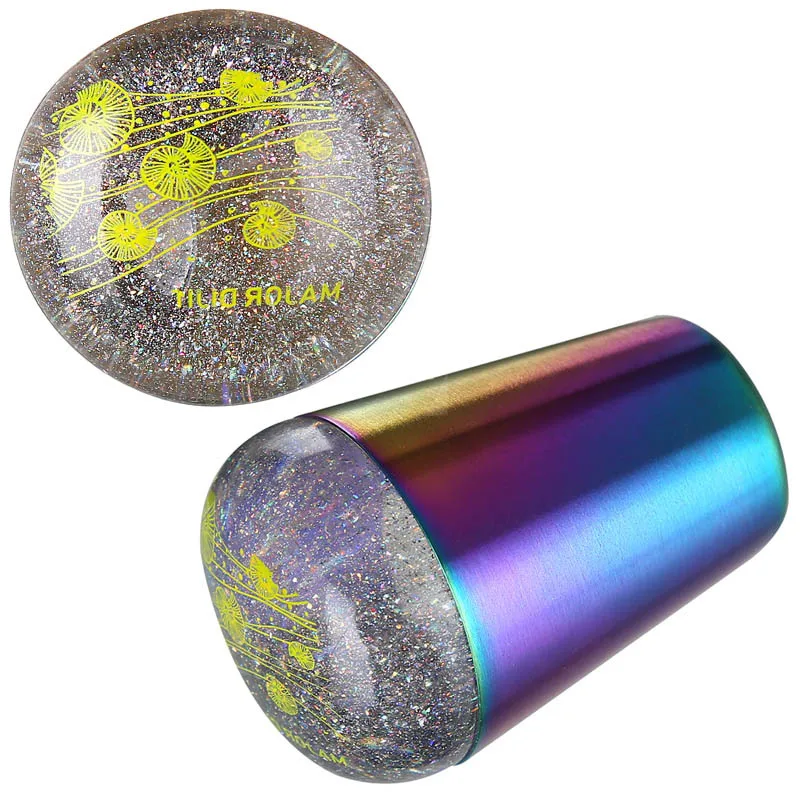 

2 шт. ногтей стемпер 4,2 см Радуга Ручка ногтей стемпер L голографическая головка Прозрачная силиконовая стемпер для пластина для стемпинга д...