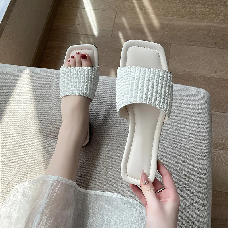 

zapatos para mujeres 23 External Wear Slippers Oversized Summer Sandals Fashion Soft Sole Flats Square Toe Women Shoes sandalias