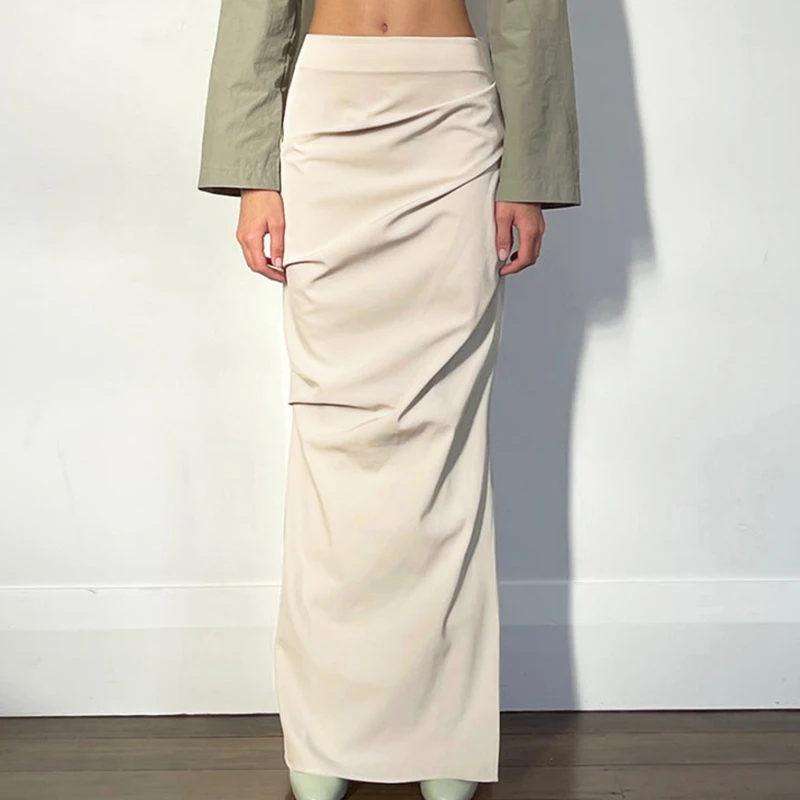 

Женская винтажная длинная юбка FUFUCAILLM с рюшами и высокой талией, плиссированная юбка макси в стиле панк, гранж, ретро, с разрезом, на молнии, y2K...