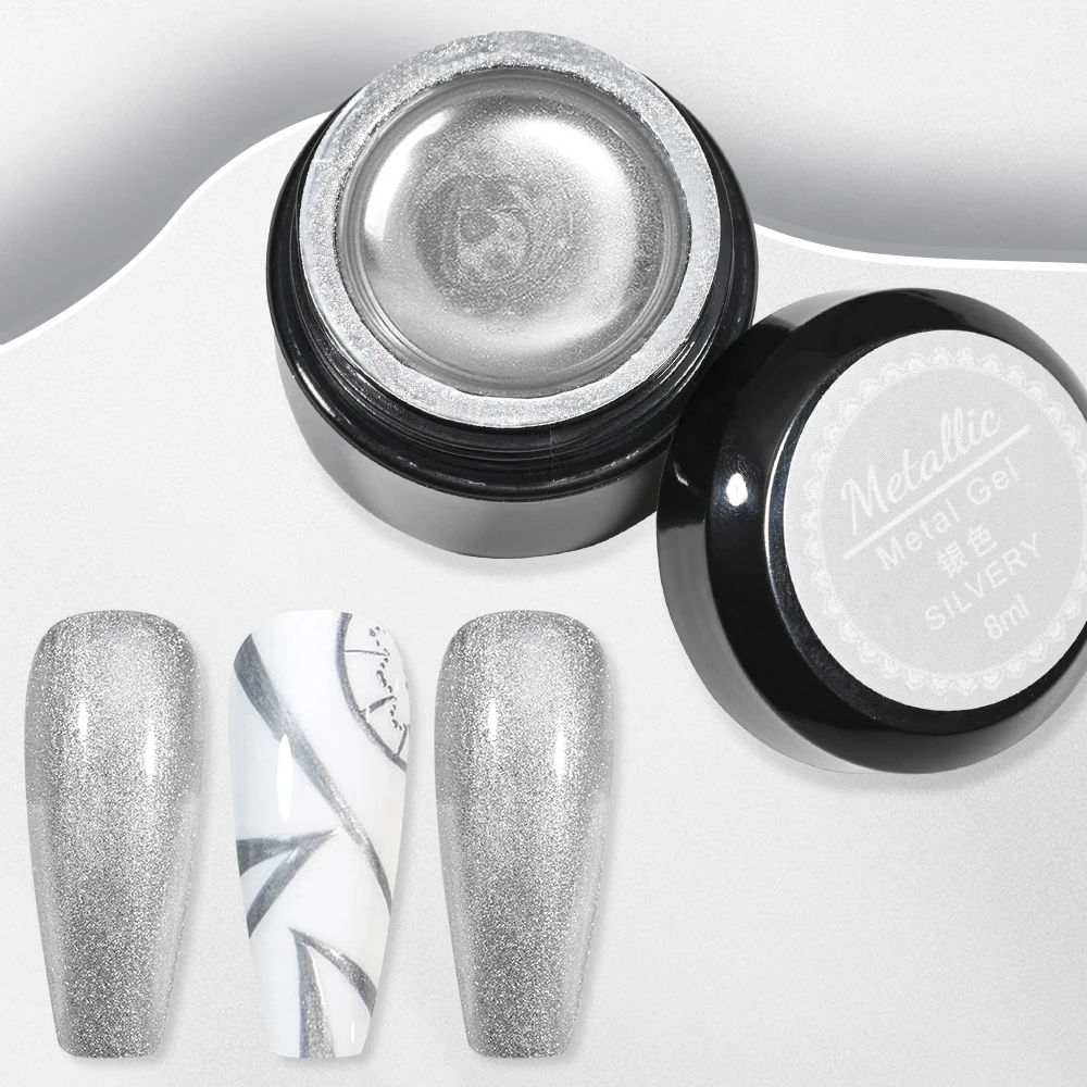 Гель-лак для ногтей с металлической живописью серебристый хром 3D металлическая