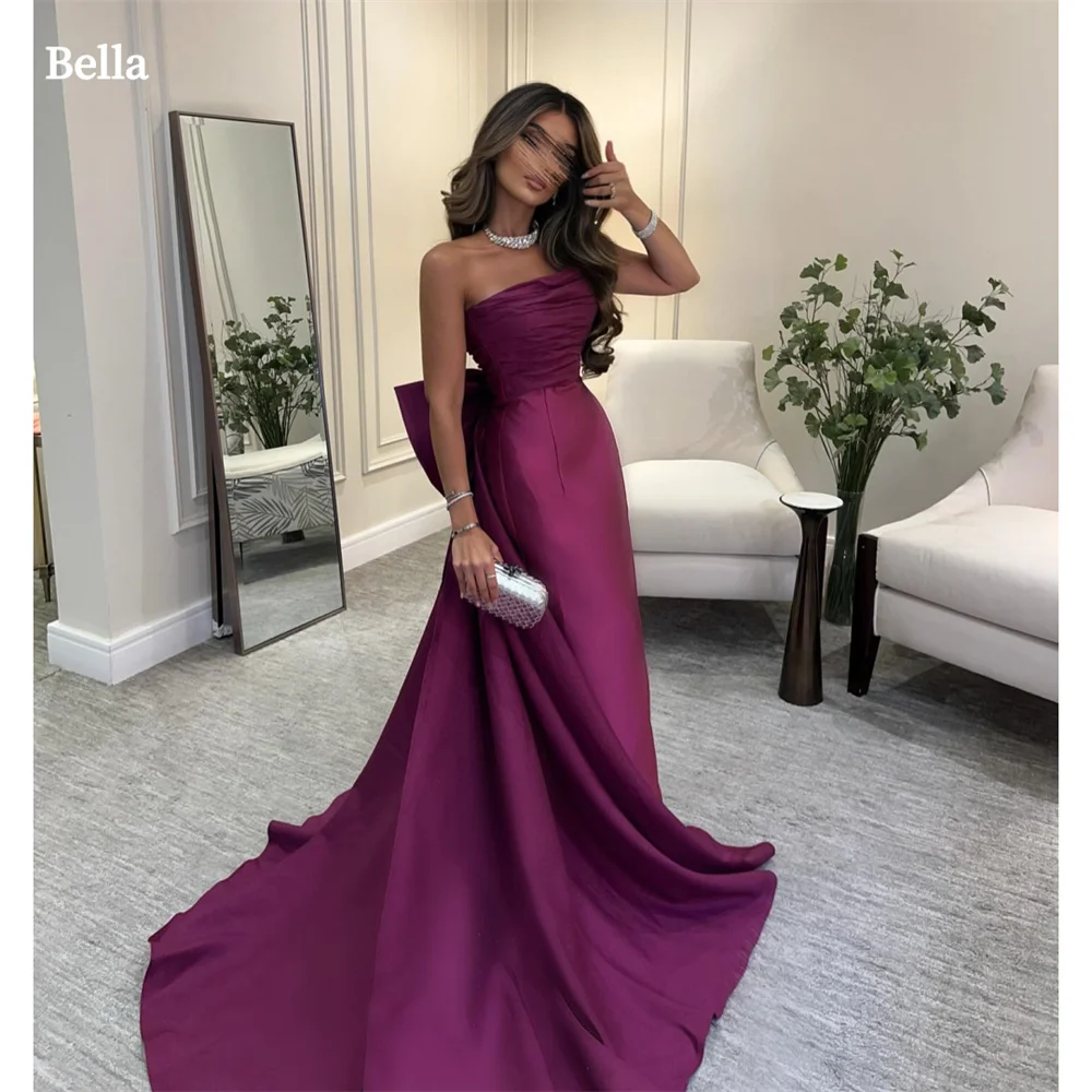 Bella Атласные вечерние платья без бретелек с бантом и Русалка длиной до пола
