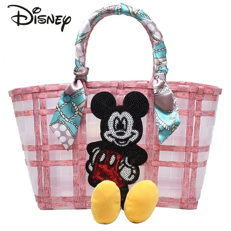 

Соломенная сумка Disney с Микки Маусом, женская прозрачная плетеная Сумочка, Модный милый вместительный саквояж с мультяшным рисунком