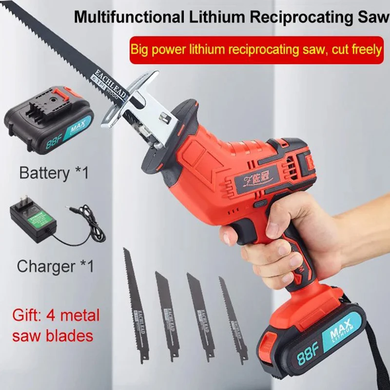 

Multifunctional Lithium Reciprocating Saw Cordless Reciprocating Saw 21V Adjustable Speed Chainsaw Wood Metal PVC Pipe Cutting R