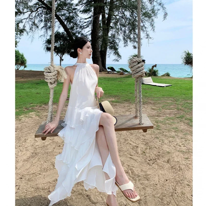 Платье с лямкой на шее и рюшами по краям летние каникулы женские пляжные брюки