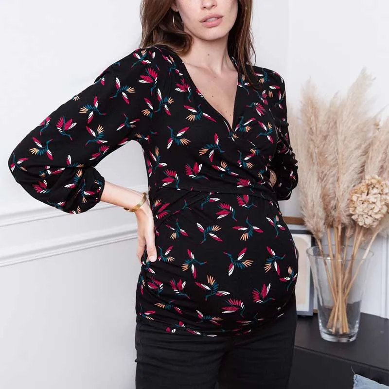 Многоцветная Одежда для беременных кормления грудью с принтом крест-накрест