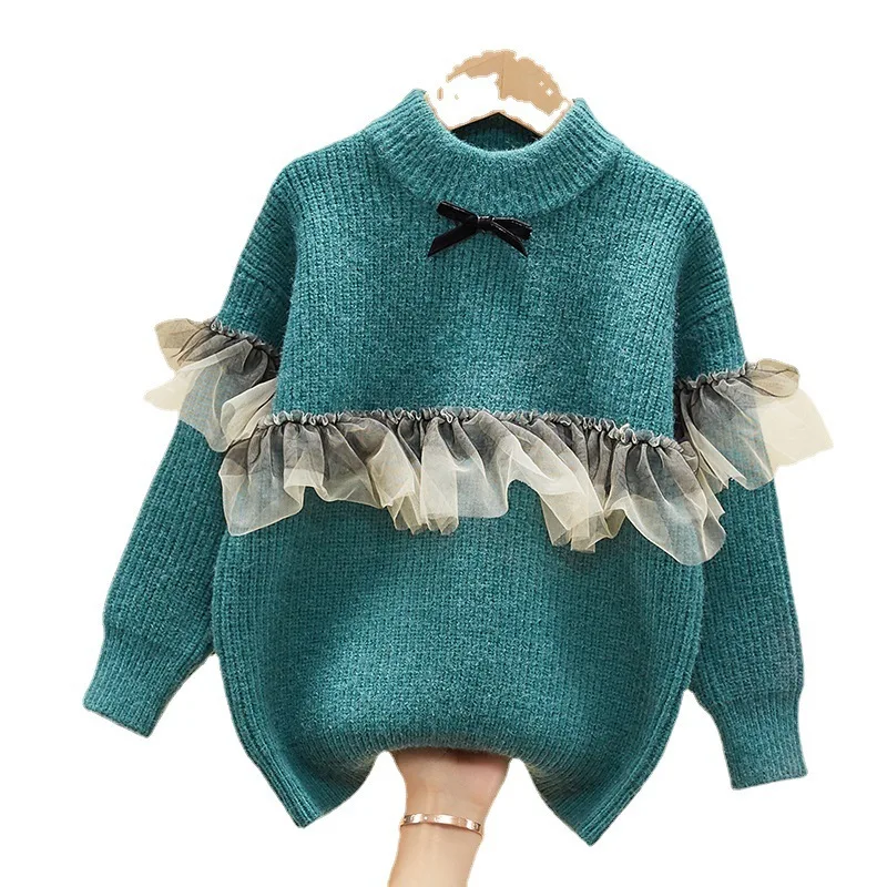 

Вязаный шерстяной кружевной свитер для девочек осень-зима 2022 детский пуловер Топ детская одежда Детский свитер Одежда для девочек для дете...