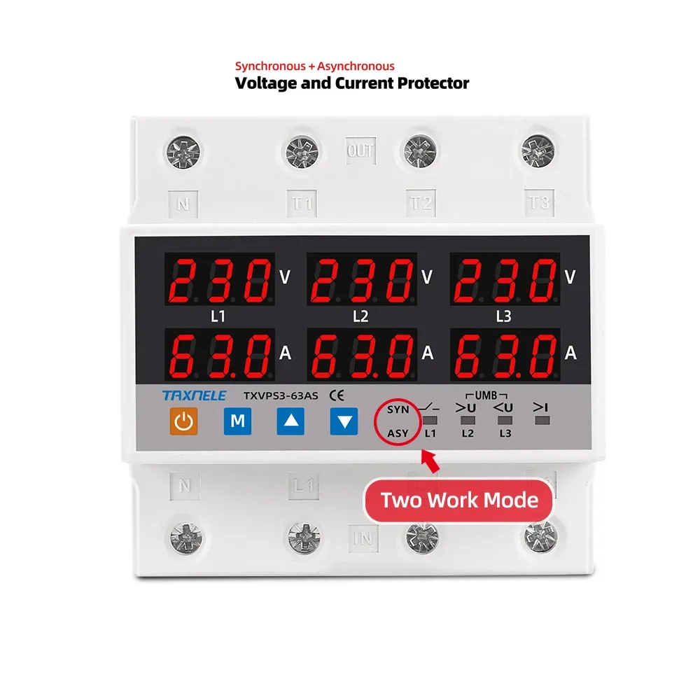 

3 Phase SYN ASYNC Synchronous Asynchronous Voltmeter Adjustable Over Under Voltage Current Limit Protection Relays Protector