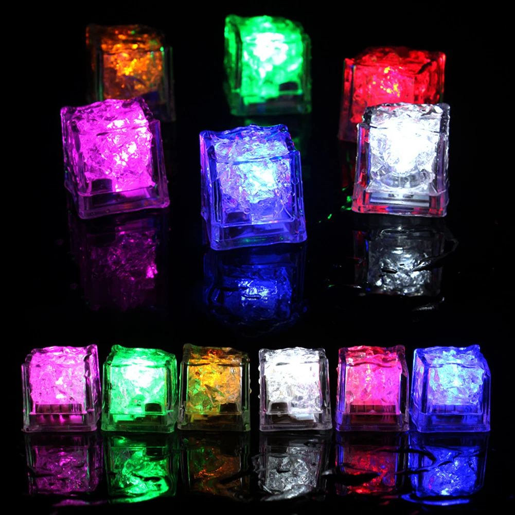 

12pcs Atmosphere Liquid Sensor Flashing Festival Battery Operated Light Up Party Bar LED Ice Cube Wedding Color Changing Plastic