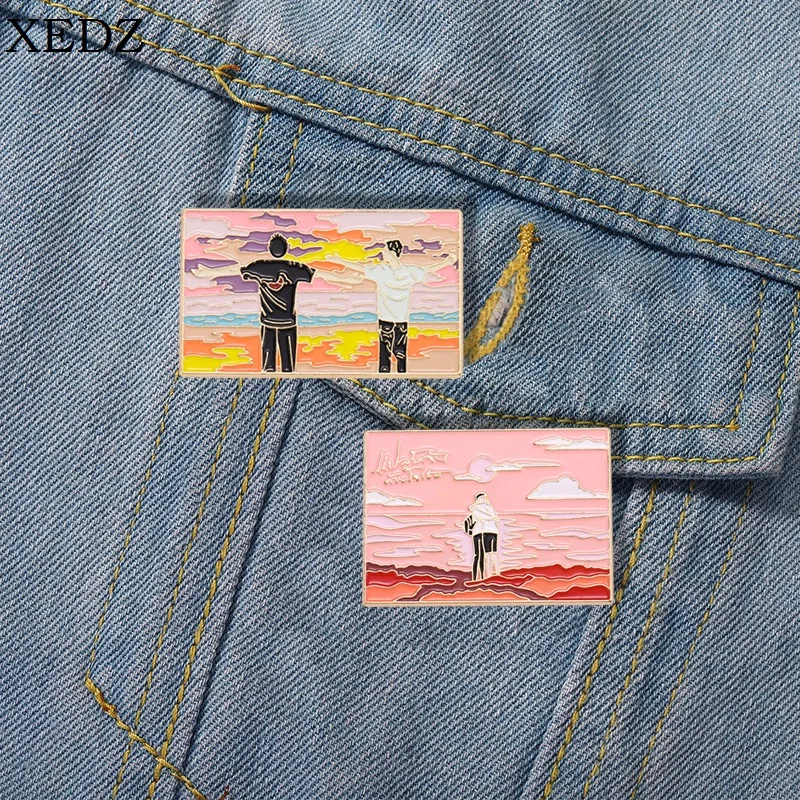 

I Tell the Sunset About you Enamel Pin Custom TV Show Boy Love Brooch Denim Backpack Lapel Badge Jewelry Gift for Friends Lover