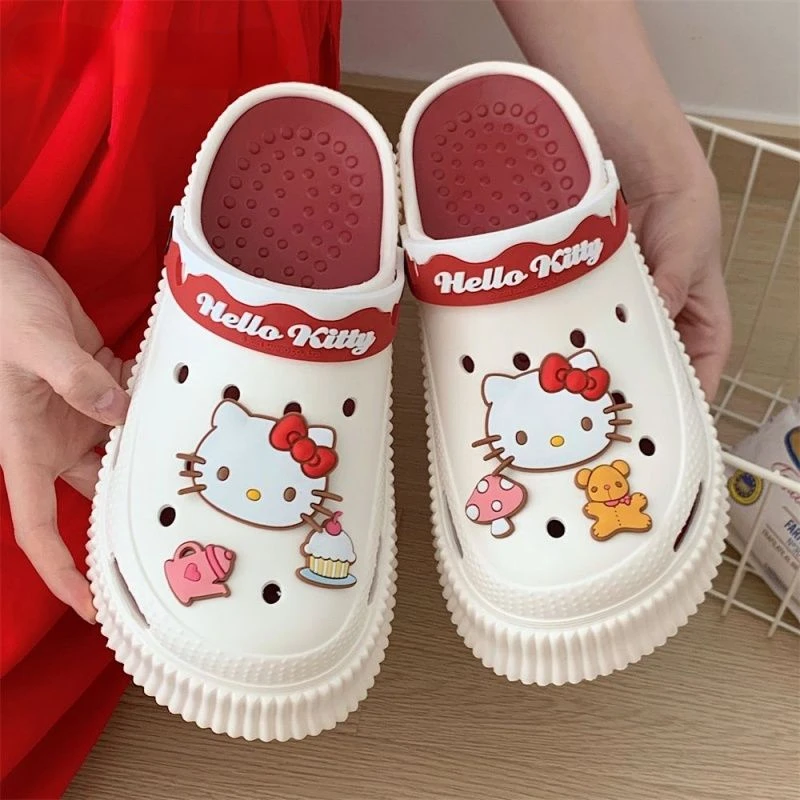 

Sanrio милые туфли Hellokitty Eva с отверстиями летние мягкие уличные Нескользящие женские туфли на платформе