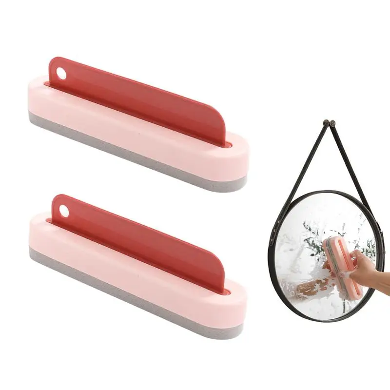 

2 In 1 Window Cleaning Tool Cleaning Sponge With Handle Double-Sided Squeegee Blade & Sponge Mirror Glass Wiper Rubber Scraper
