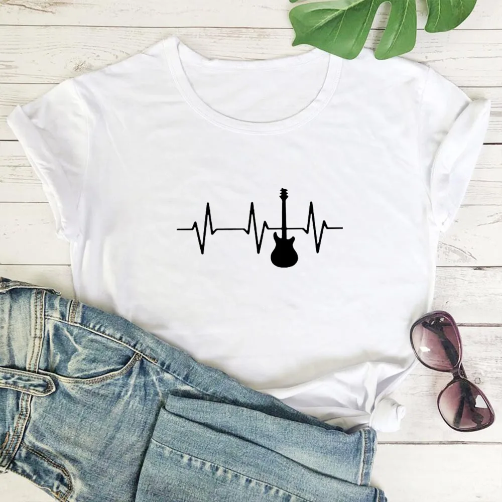 

Guitar Women Tshirt Cotton O-neck Leisure Short Sleeve T Shirt Women Black Red Letters Graphic Tee Shirt Femme Streetwear
