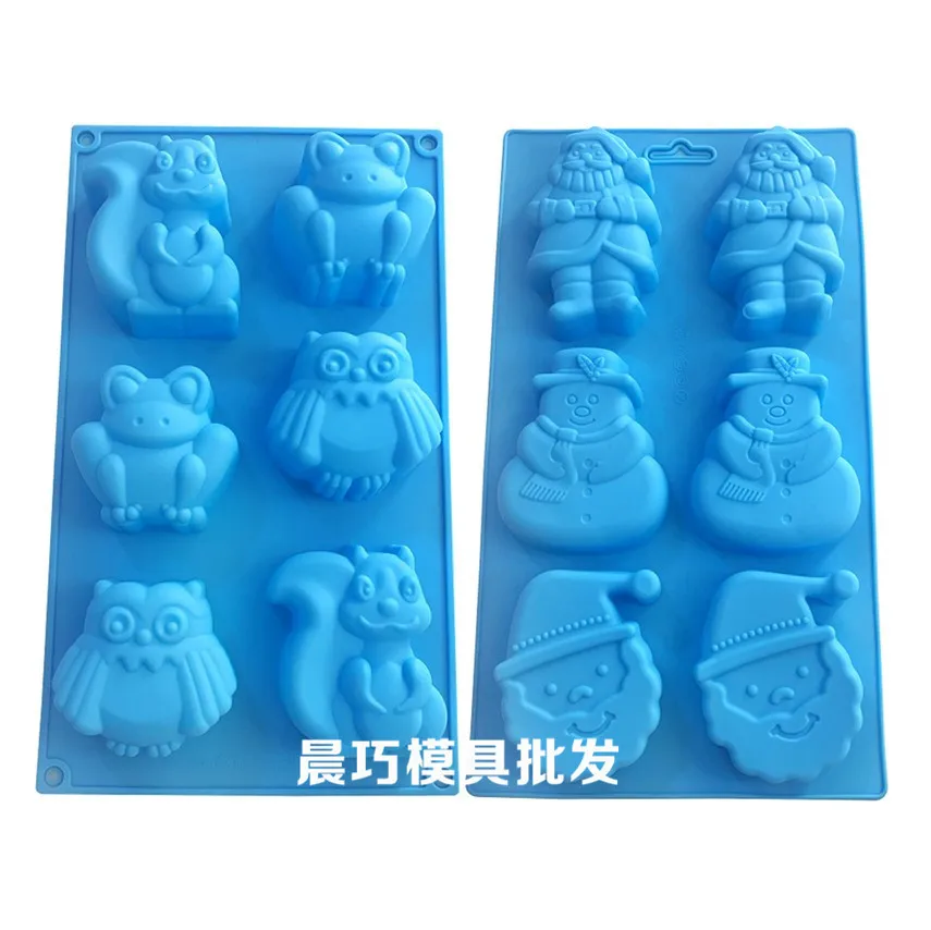 

DIY Silicone Cake Mold Pudding Mould 6-Hole Frog Owl Squirrel Santa Claus Snowman Molds 454