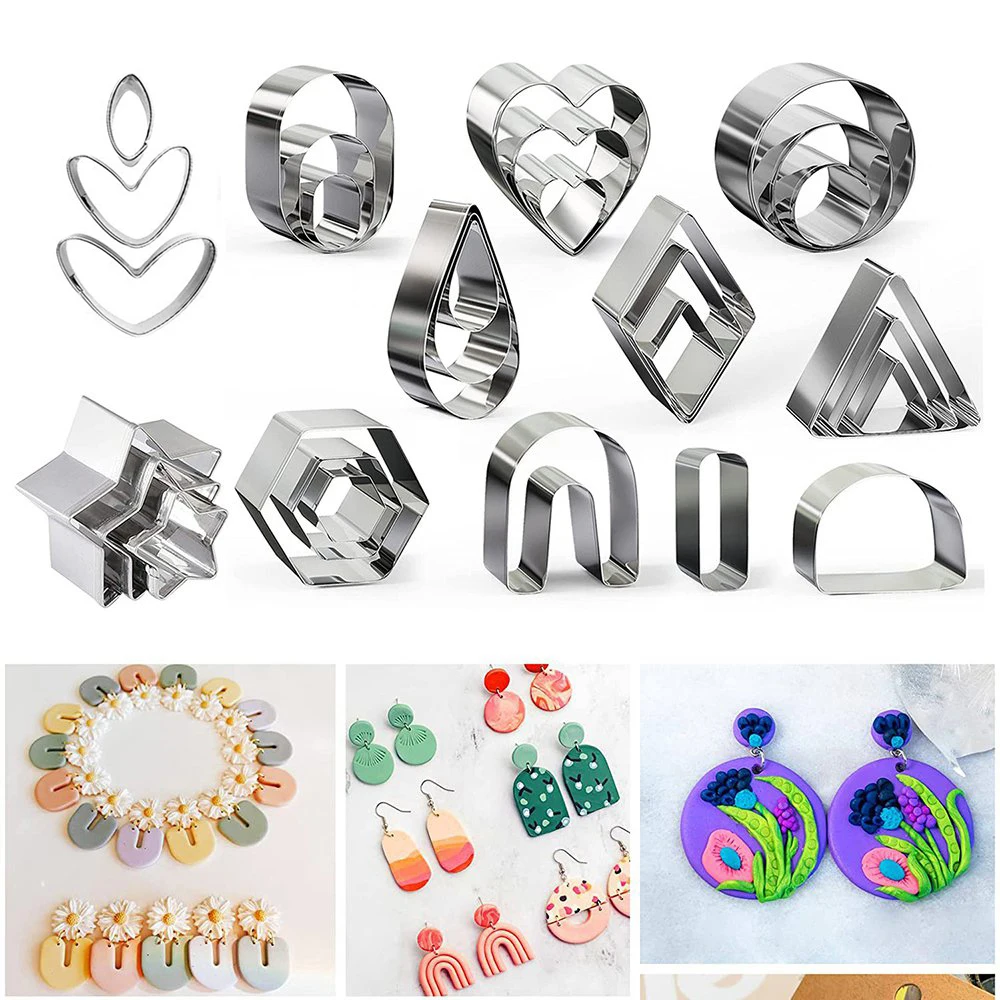 

Stainless Steel Polymer Clay Earring Cutters Baking Mould Handmade DIY Craft for Kitchen Baking Designer Cake Jewelry Making