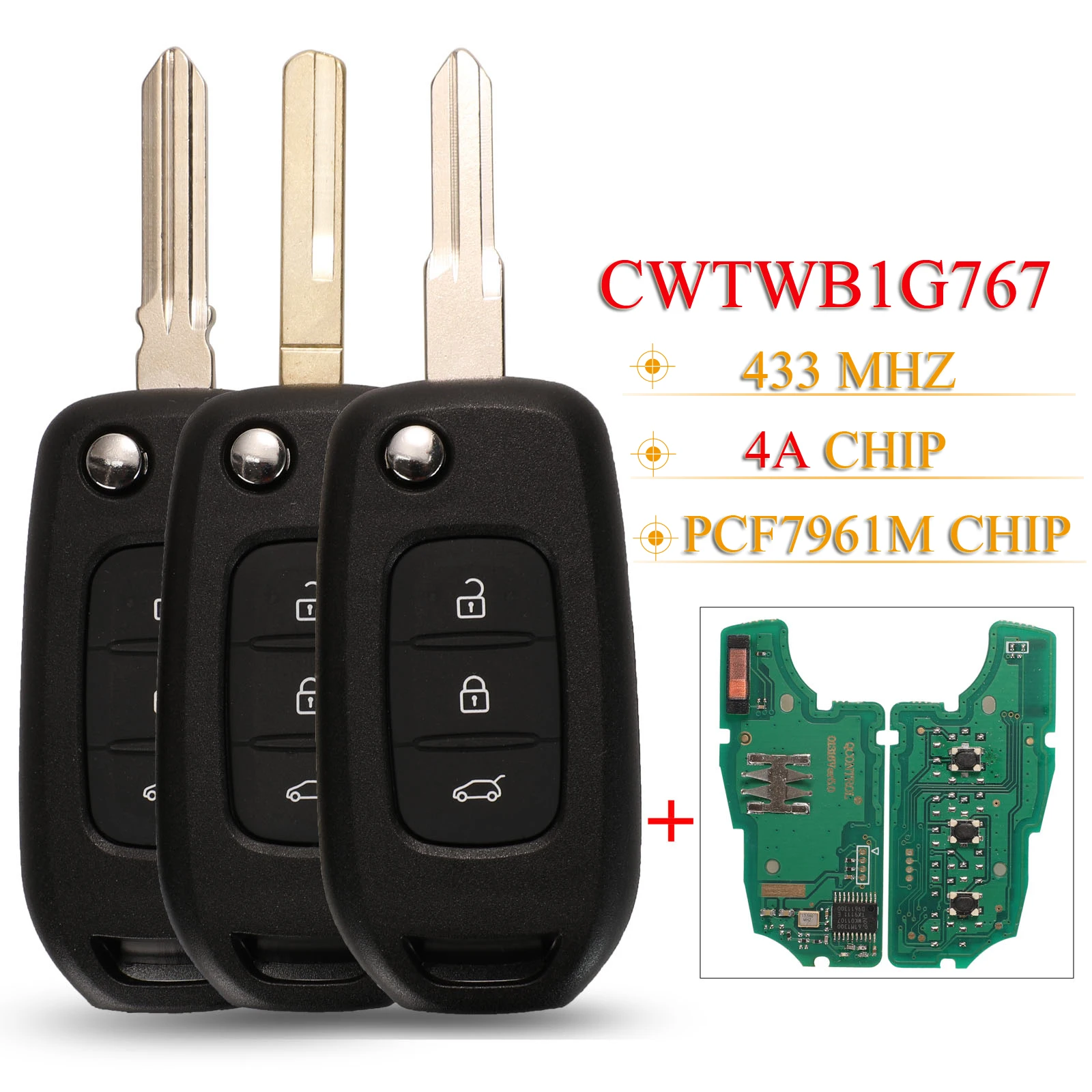 

jingyuqin CWTWB1G767 Flip Remote Key 433MHz PCF7961M 4A For Renault Kadjar Captur Megane 3 Symbol Logan 2 Sandero 2 Dacia Duster