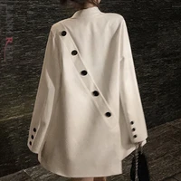 new women white blazers coat design sense lapel loose fit jacket ol fashion tide autumn winter 2021 button design on the back