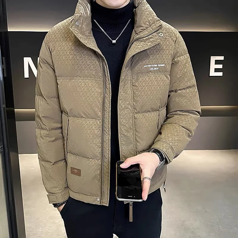 Мужской зимний пуховик с воротником-стойкой и полным принтом пуховое пальто 2024