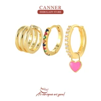canner 4pcs set colored zircon earrings silver 925 earring for women stud earrings pink heart piercing 18k gold fine jewelry
