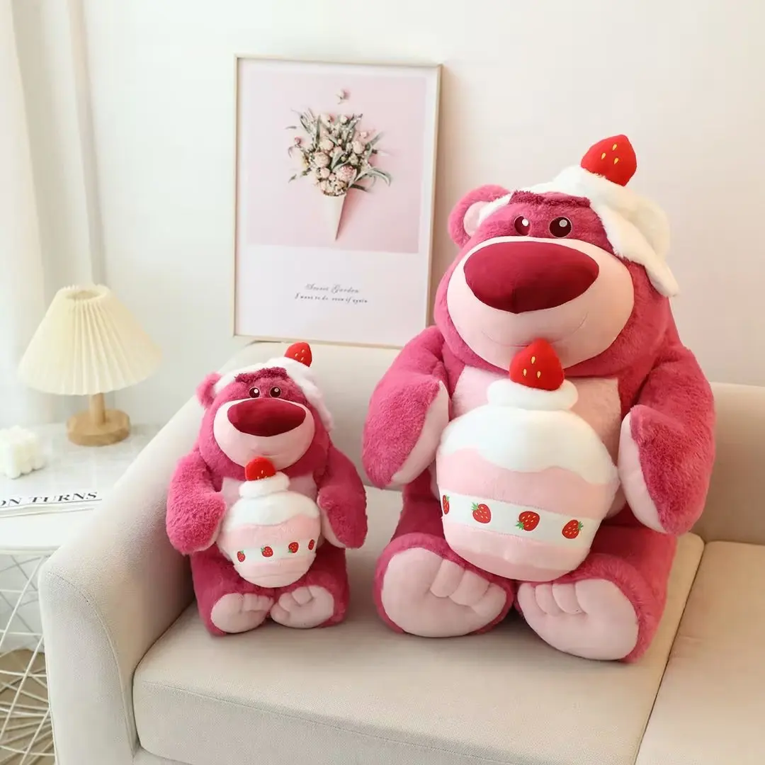 

30/55cm Lovely Lotso Plush Toy Stuffed Bear Hold Birthday Cake Plushies Cute Doll Kawaii Anime Birthday Gifts For Girl Child