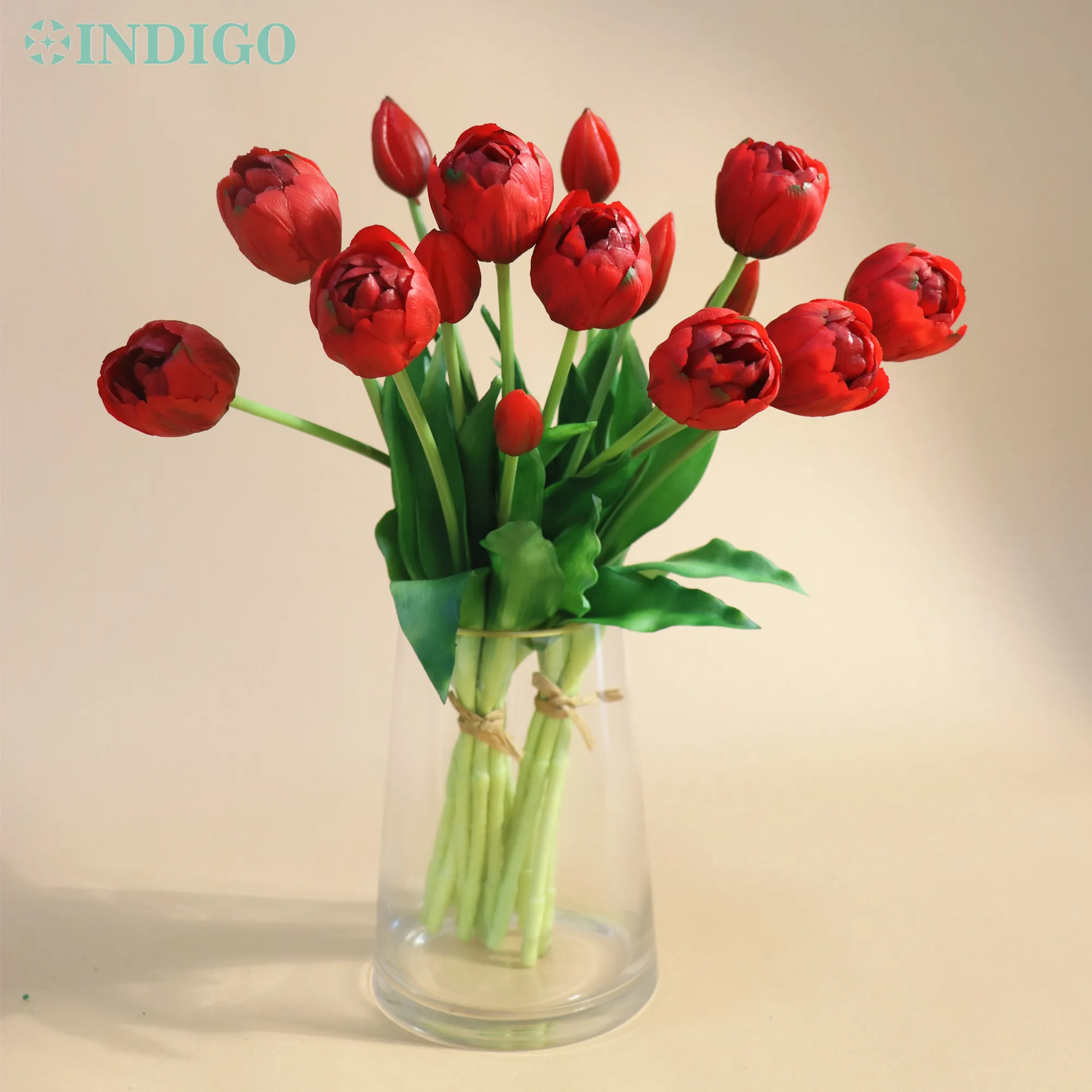 

15PCS Tulip + Buds With Bag Multiple Petals Red Bouquet Real Touch Silicone Home Decor Artificial Flower Mother Gift - INDIGO