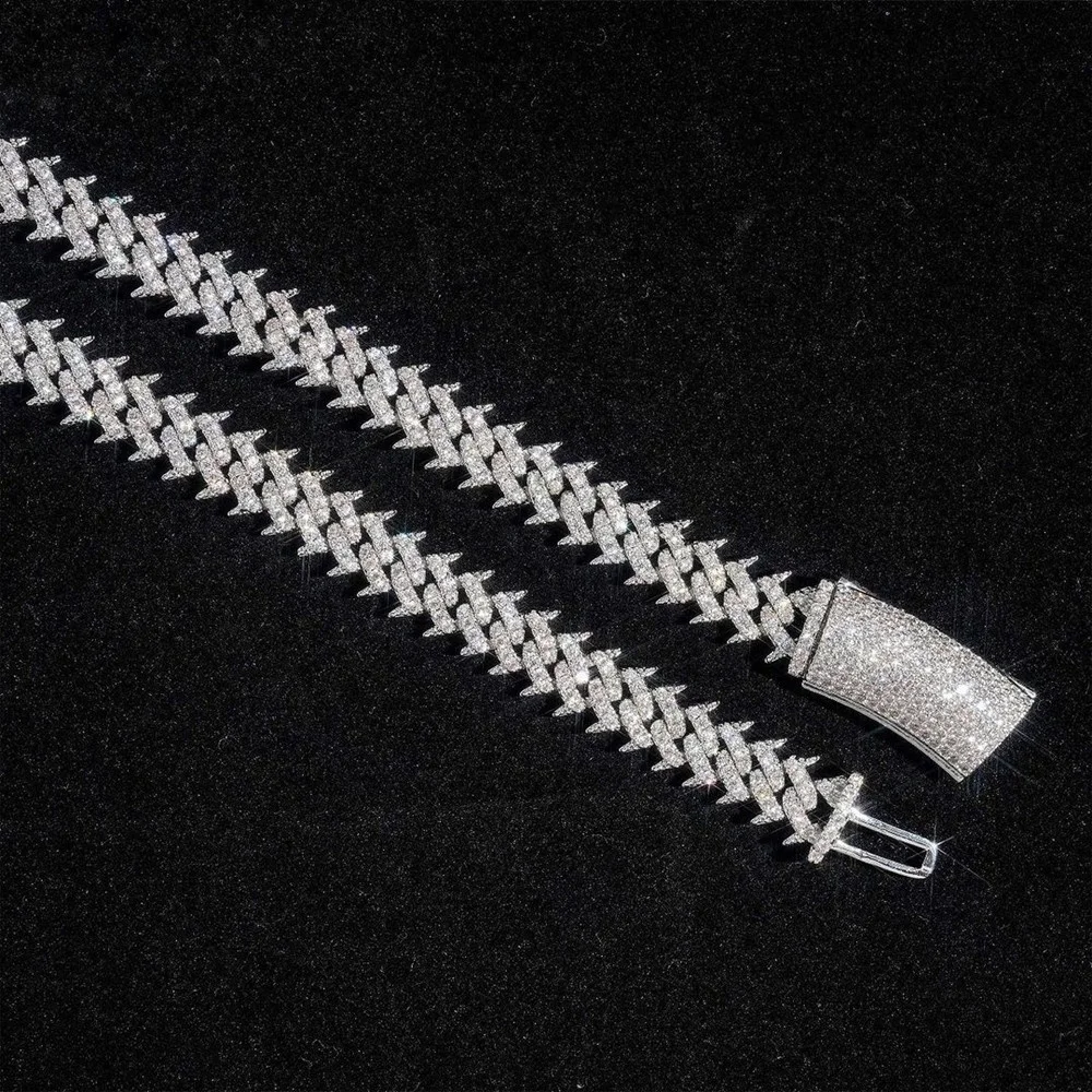 Хип-хоп Iced Out VVS Муассанит Золотая кубинская цепочка Ожерелье из стерлингового