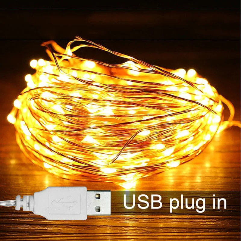 New Christmas Party USB LED Copper Wire String Fairy Light Strip Lamp Waterproof 50 100LEDs For Wedding Holiday Home Decoration