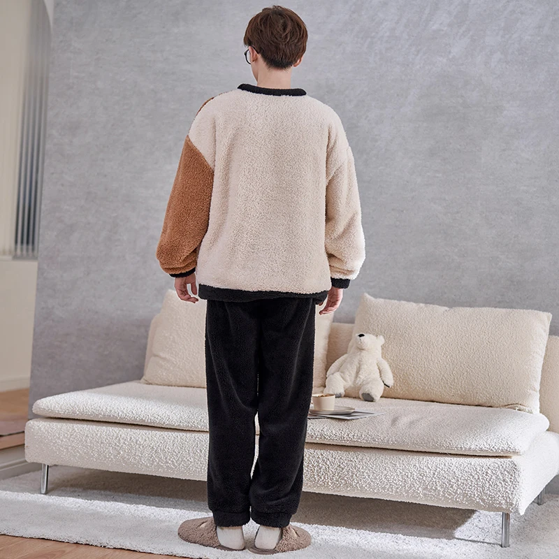 FUNISHI Men Sleepwear Plus Size 4XL Coral Fleece Pajama Set Winter Pajamas Flannel Loose Version Inspissate Pullover Nightgown