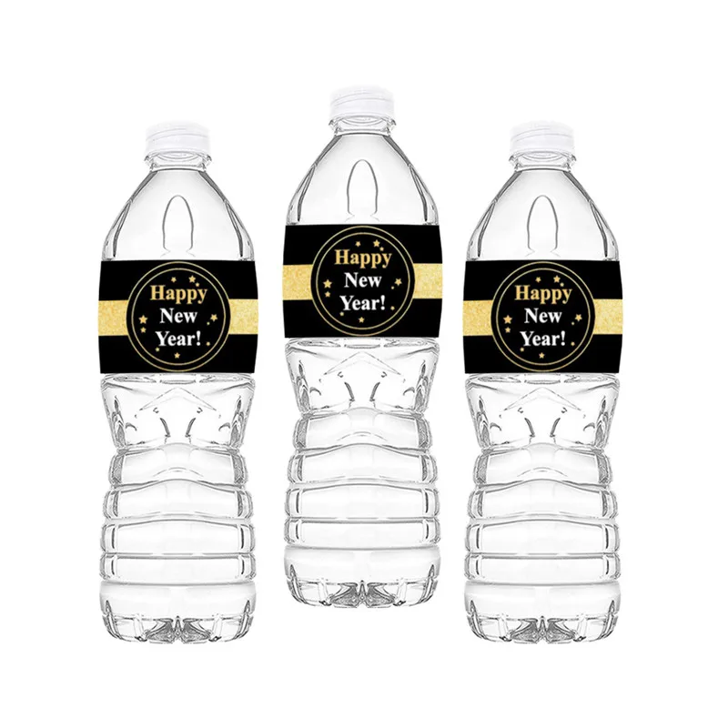 

10Pcs Black Happy New Year Water Drink Bottle Sticker Christmas Happy New Year Party Decoration Supplies