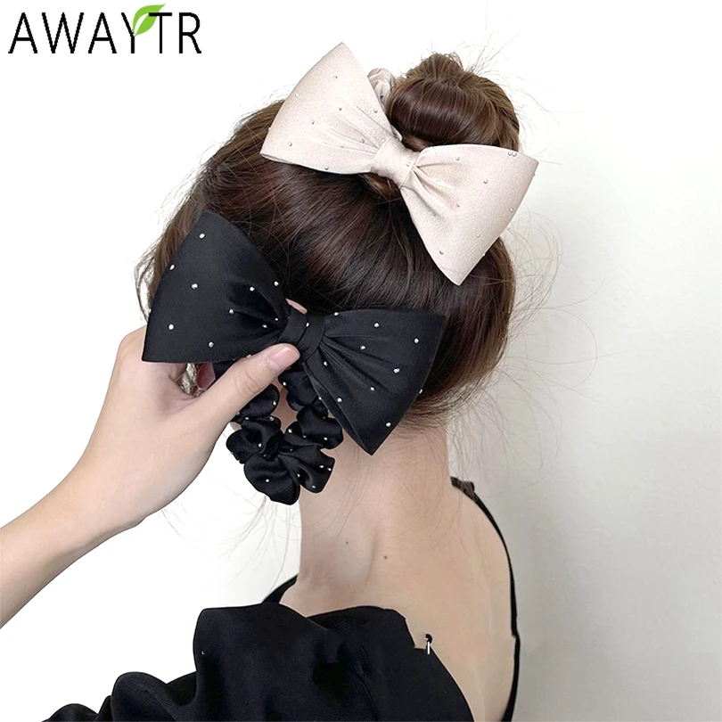 

AWAYTR Ponytail Ribbon Shiny Sequin Bow Hair Scrunchies Knotted Bowknot Hair Ties Elastic Hair Band Hair Accessories Women Girls