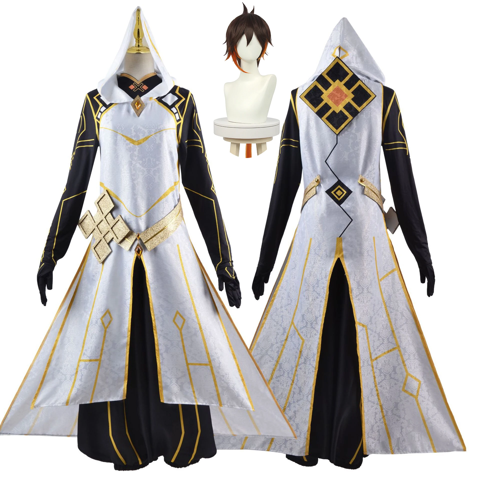 

MengXin Genshin Impact Rex Lapis Morax Cosplay Costume Zhongli Cosplay Outfits Full Set Wig Gloves Earning Wig Cloak Halloween
