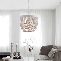 french pastoral bohemian style white wood bead pendant lamp living room dining room bedroom kitchen retro chandelier