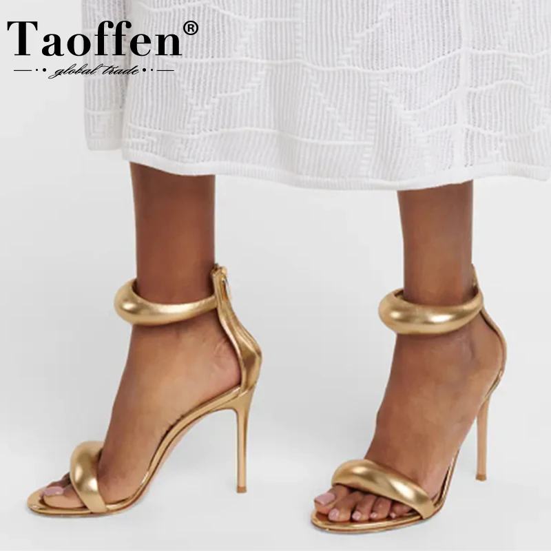 

Taoffen New Summer Real Leather Sandals For Women Thin High Heels Shoes Women Party Sexy Ins Club Ladies Footwear Size 34-44
