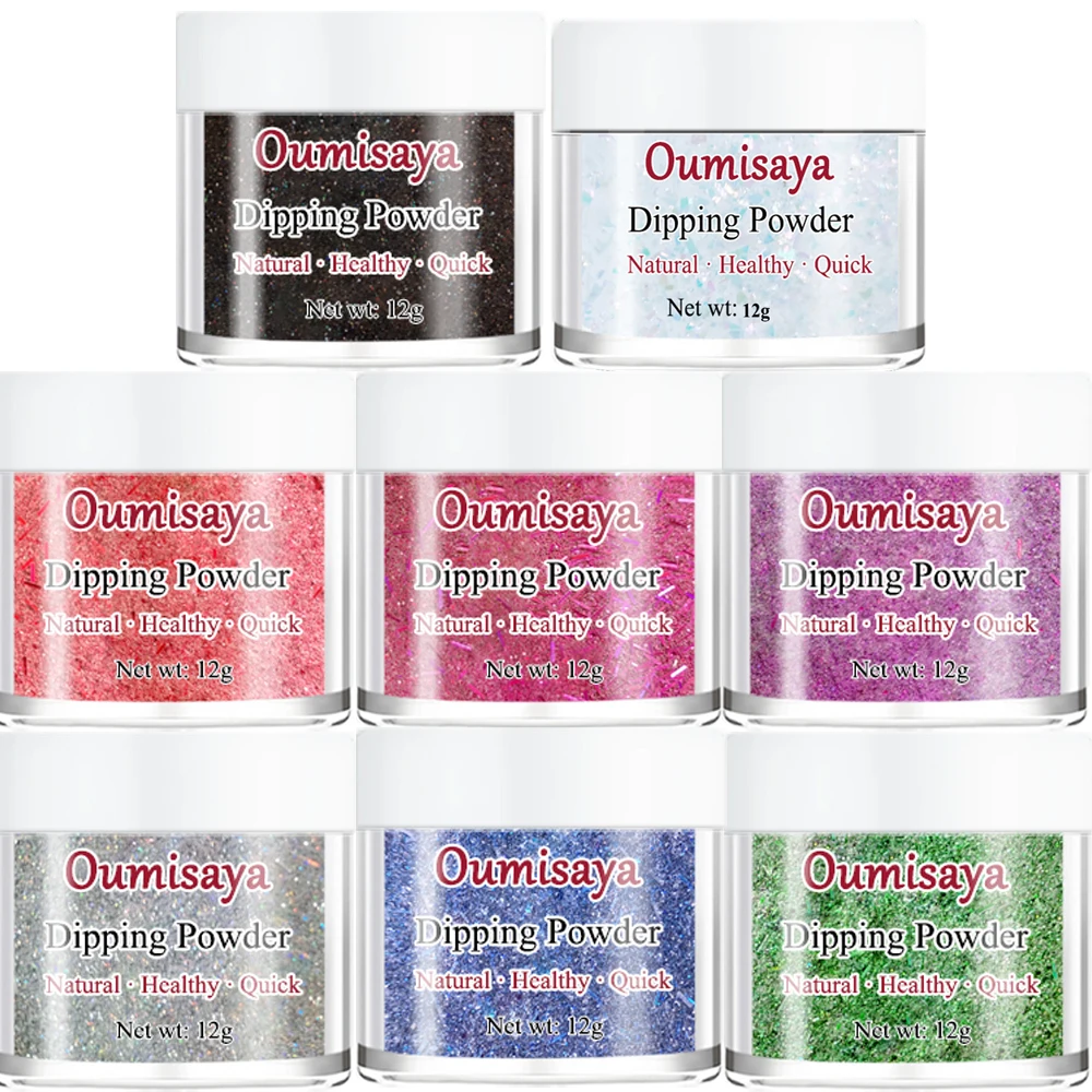 Wholesale Salon Quality Holographic Sparkle Glitter Nail Dip Powder Colors Set Clear Silver Black Red Green Collections