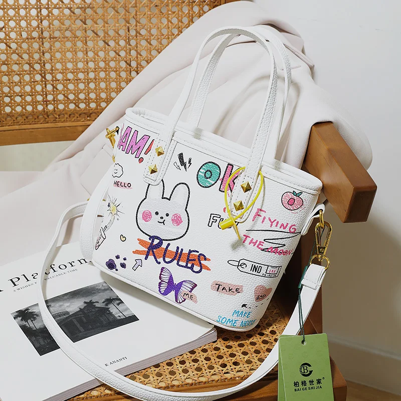 

Вместительные роскошные дизайнерские сумки из воловьей кожи с граффити для женщин, женские модные кошельки и сумочки, Высококачественная с...