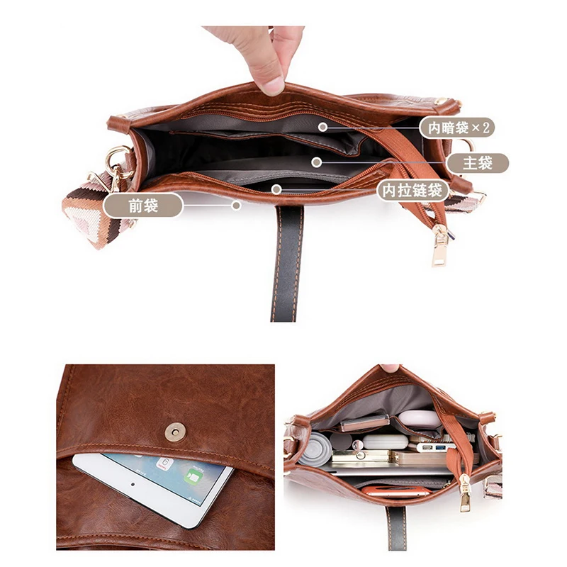 Diinovivo Retro Style Female Crossbody Bag Print Strap Designer Shoulder Bag For Women Square Bag PU Hasp Messenger Bag WHDV2261