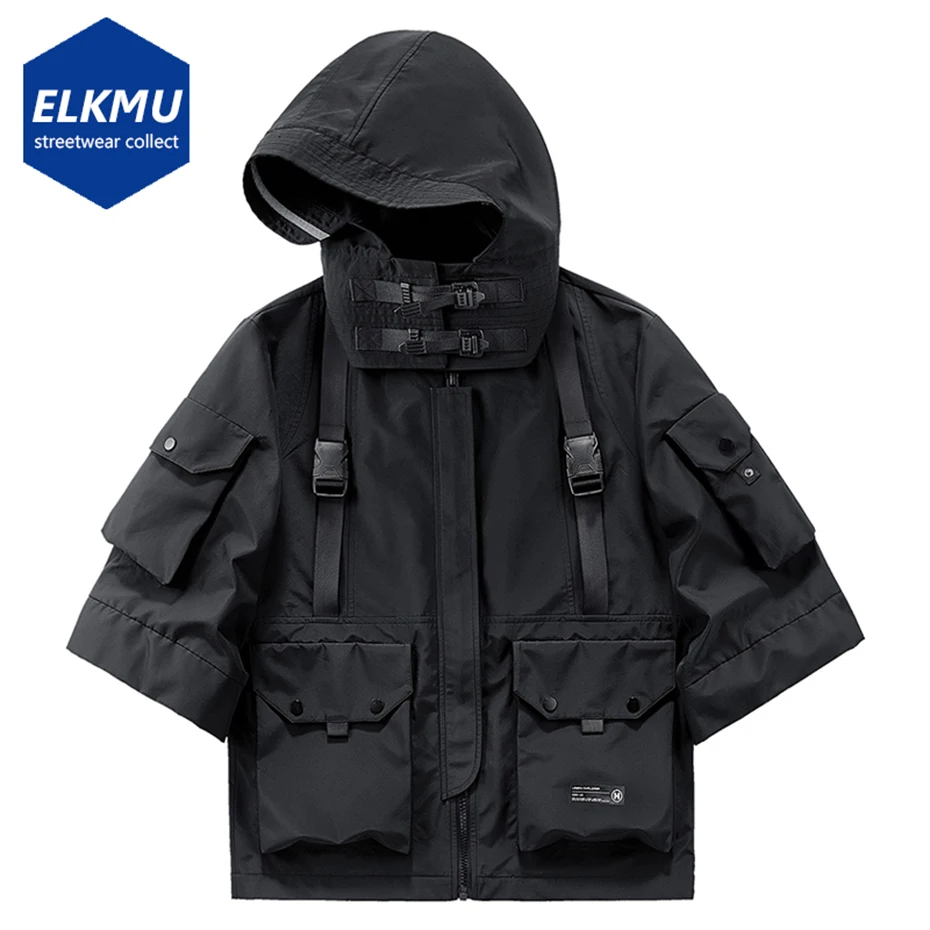 

Куртка-карго Darkwear Techwear с коротким рукавом, уличная одежда с множеством карманов, пальто с капюшоном в стиле Харадзюку, хип-хоп