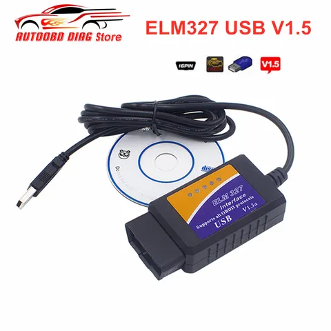 Сканер кодов ELM327 V1.5 OBD2, USB-кабель для диагностики ELM 327 V1.5, USB V1.5, поддержка протоколов OBD2 для Windows 7 8 XP