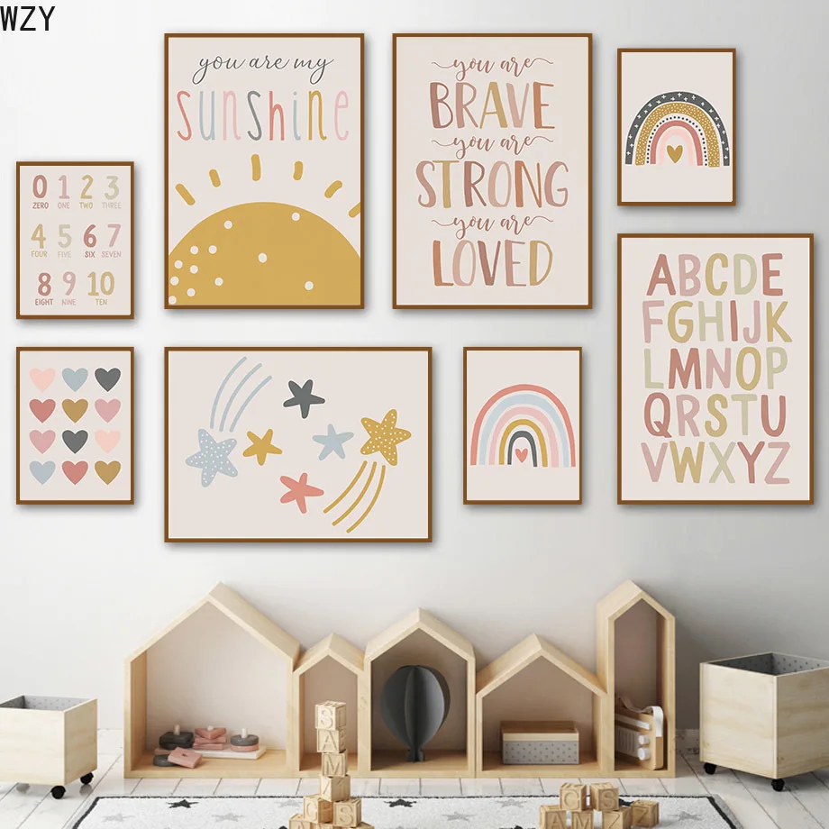 

Number Letter ABC Sunshine Love Rainbow Shape Wall Art Canvas Nordic Posters And Prints Wall Pictures Kids Room Decor Painting