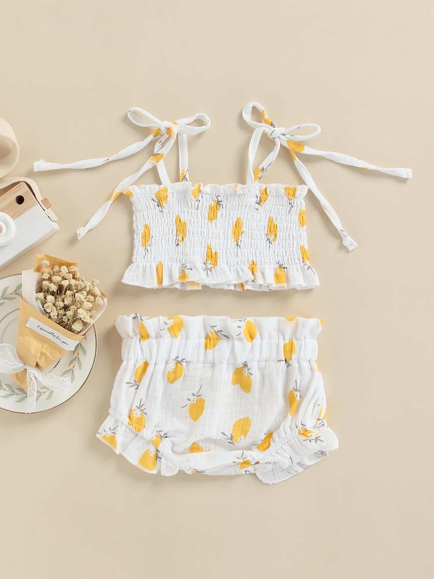 

Newborn Baby Girl 2Pcs Clothes Set Unique Print Elastic Suspender Lace Vest Top Shorts Infant Summer Outfits