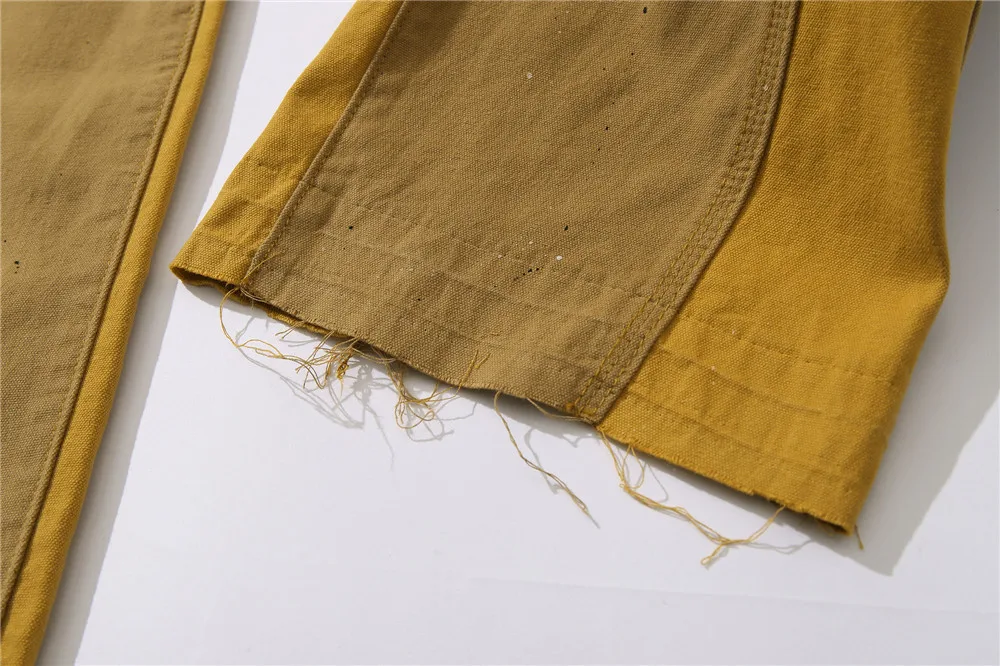 Y2k Denim Baggy Vibe Style Graffiti Flared Pants Mens High Streetwear Loose Stitching Jeans Casual Wide Leg Pantalones Yellow